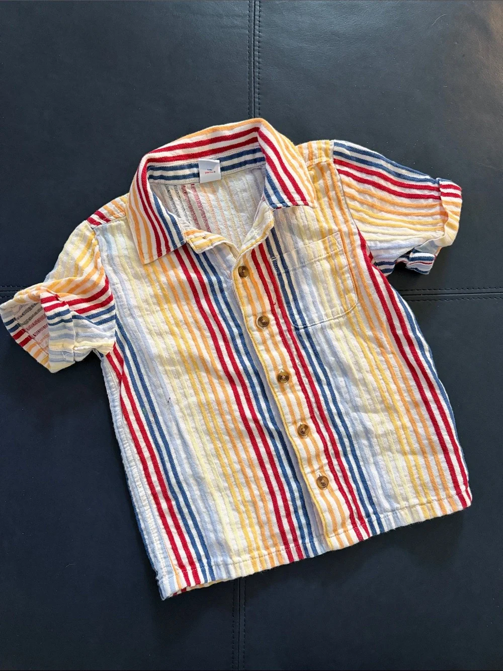 Kids Striped Button-Up Shirt - Red, Blue & Yellow